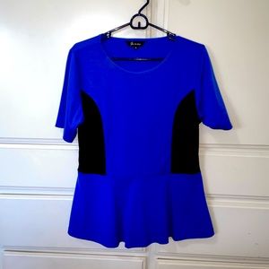 Blue/ black Blouse. Polyester. Never worn. Size:Large.Formal top for weddings